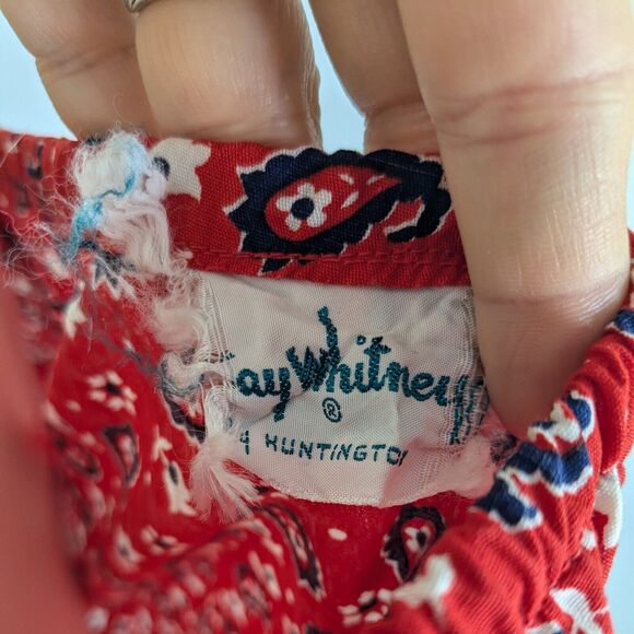 Vintage Dress Bandana Print Fit Flare Short Sleeve Patriotic July Navy Red M - Picture 10 of 11